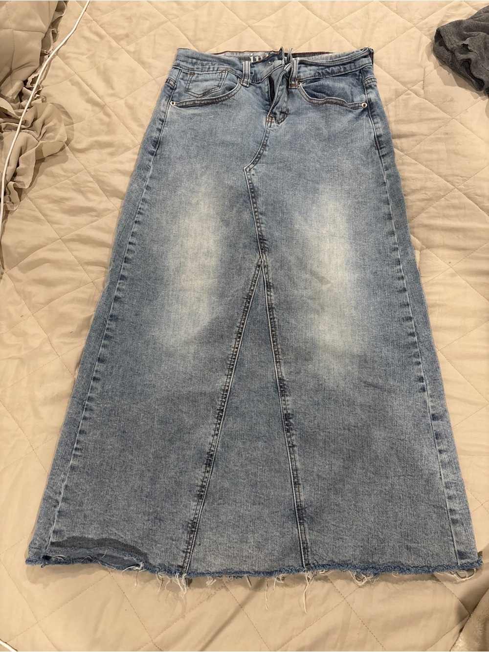 Light Blue Washed Denim Maxi Skirt